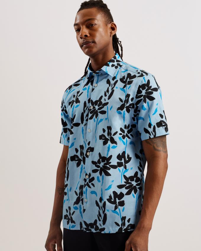 Chemises Ted Baker Short Sleeve Floral Print Bleu Homme | FYL-28497721